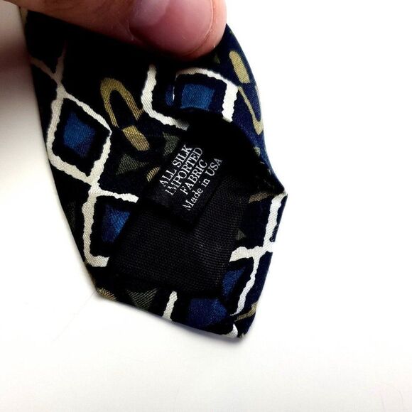 Martin Wong Green Teal Abstract Print Geometric Short Wide Silk Tie - Picture 4 of 6